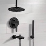 Remer TSH40 Black Tub and Shower Faucet Set with Handheld and Ceiling Shower Head